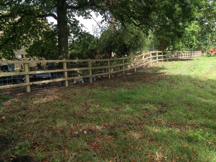 Post and rail fencing with stock net